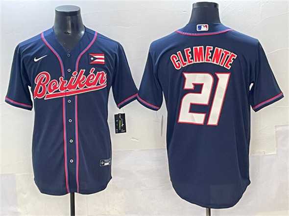 Mens Puerto Rico #21 Roberto Clemente Navy 2023 World Baseball Classic Stitched Jersey->2023 world baseball classic->MLB Jersey